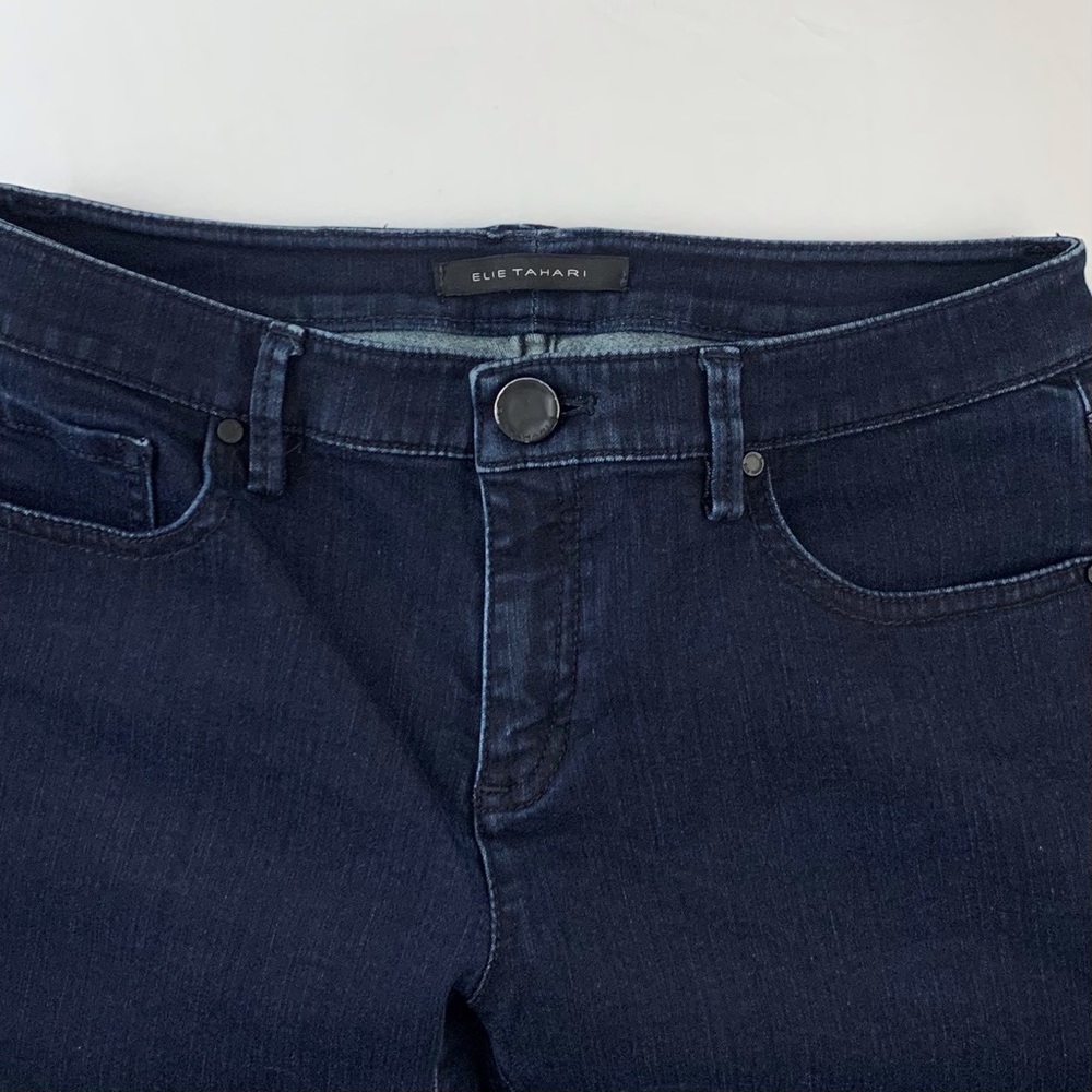 ELIE TAHARI Vintage Dark Deep Blue Light Weight Denim Inside Ankle Zip Jeans 4